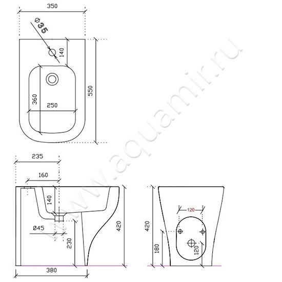 Биде напольное Galassia Plus Design 6114 размеры