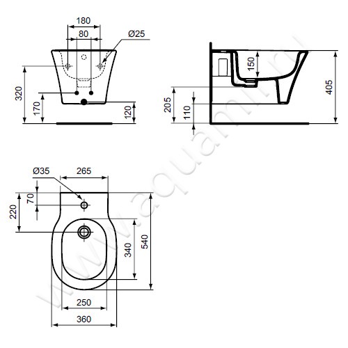 Биде подвесное Ideal Standard Connect Air E026601 размеры