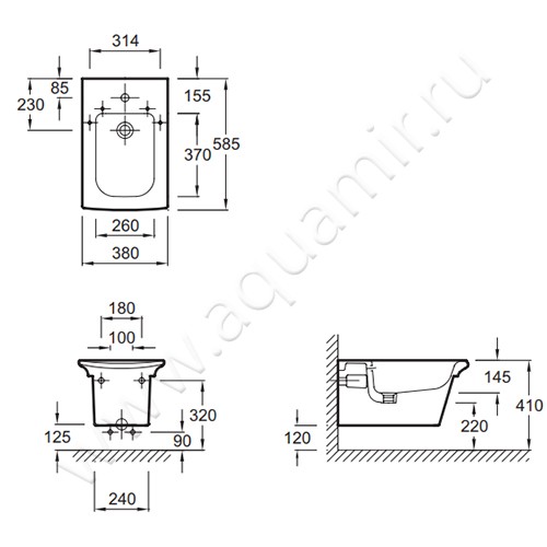 Биде подвесное Jacob Delafon Stillness E1304-00 размеры