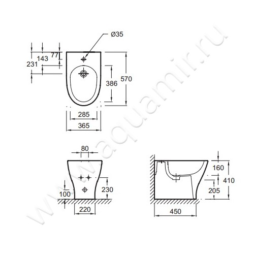 Биде напольное Jacob Delafon Odeon Up E4798-00 размеры