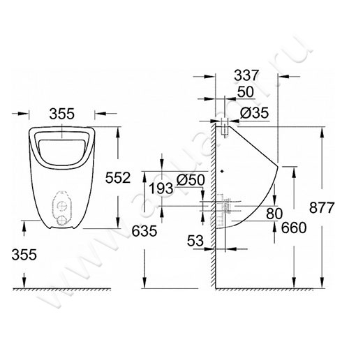 Писсуар подвесной Grohe Bau Ceramic 39439000 размеры