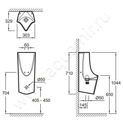 Писсуар подвесной Jacob Delafon Struktura EZA03200 размеры