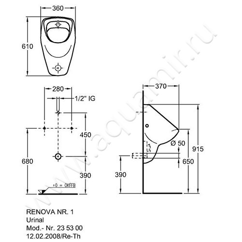 Писсуар подвесной Geberit Renova Nr.1 235300000 размеры