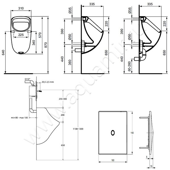 Писсуар подвесной Ideal Standard Connect E567101 размеры