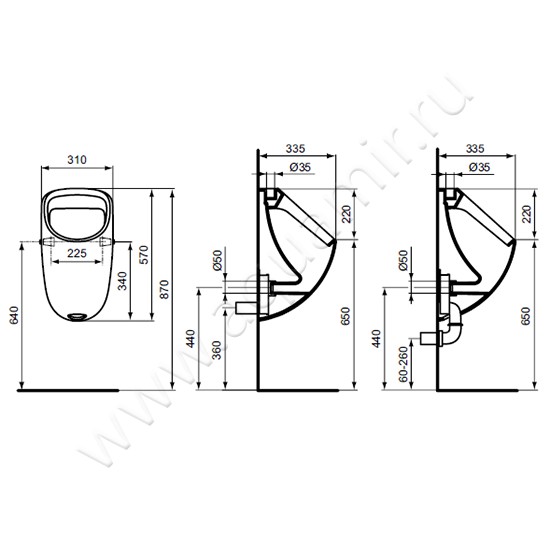 Писсуар подвесной Ideal Standard Connect E567201 размеры