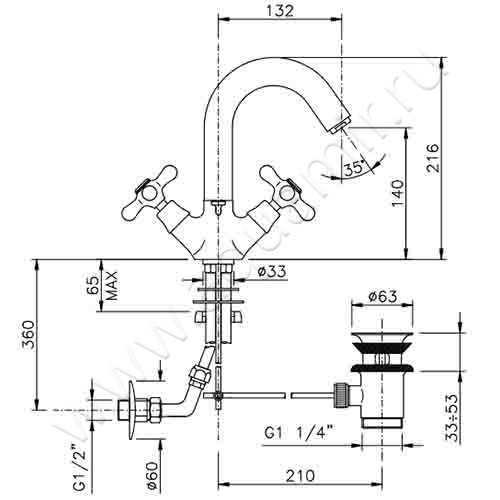 Смеситель для раковины Nicolazzi Nuova Brenta 2536CR размеры