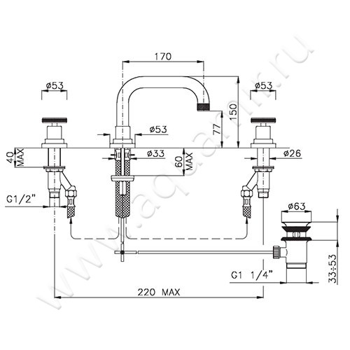Смеситель для раковины Nicolazzi Arena 3318CR44 размеры