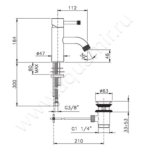 Смеситель для раковины Nicolazzi Monocomando Arena 3702CR56M размеры