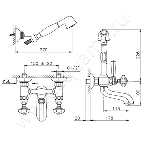 Смеситель для ванны Nicolazzi Teide 1902CR15 размеры