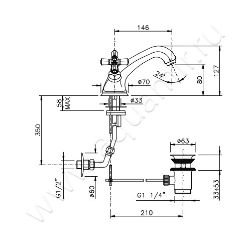 Смеситель для раковины Nicolazzi Teide 1932CR45 размеры