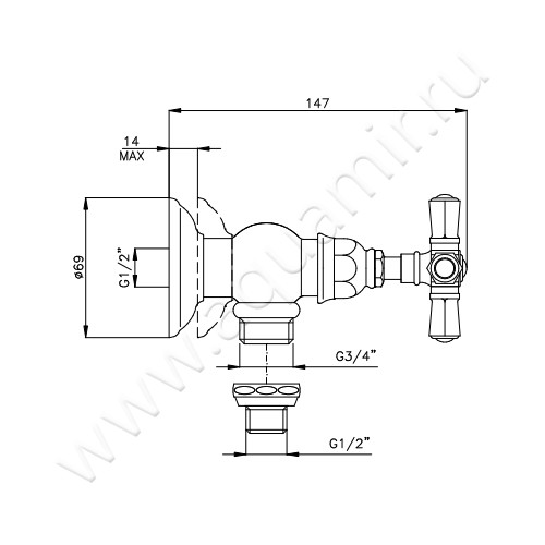 Запорный вентиль Nicolazzi Teide 1947CR45 размеры