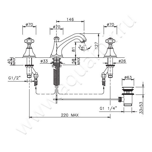 Смеситель для раковины Nicolazzi Teide Chic 1908GO06C размеры