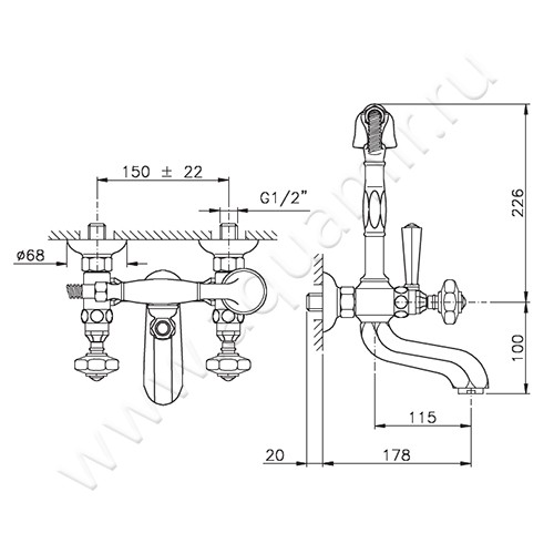Смеситель для ванны Nicolazzi Teide Chic 1901CR15C размеры