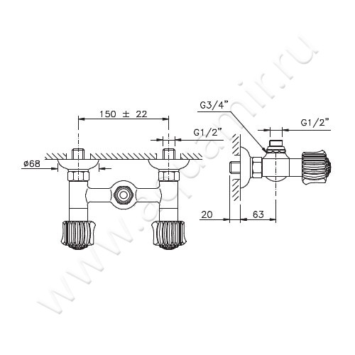 Смеситель для душа Nicolazzi Onice 2125CR09O размеры