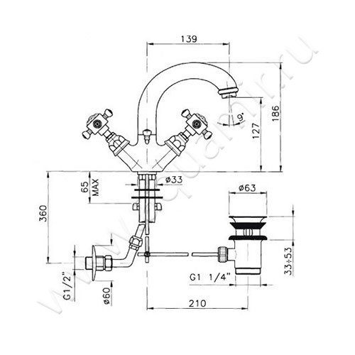 Смеситель для раковины Nicolazzi Le Pietre 2132CR09 размеры