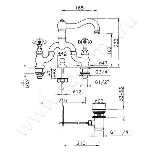 Смеситель для раковины Nicolazzi Le Pietre 2119CR09 размеры