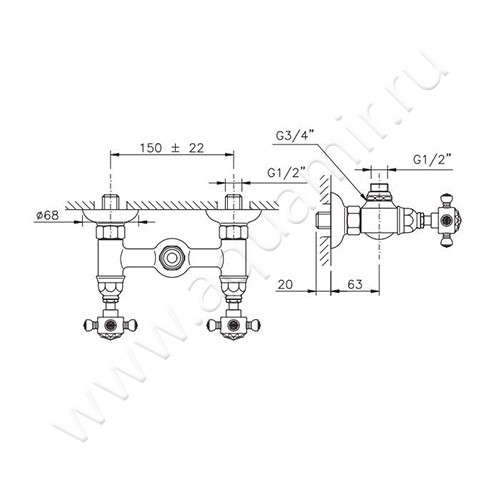Смеситель для душа Nicolazzi Le Pietre 2125CR09 размеры