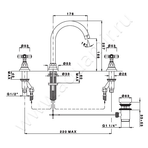 Смеситель для раковины Nicolazzi Agora 2308CR45IN размеры
