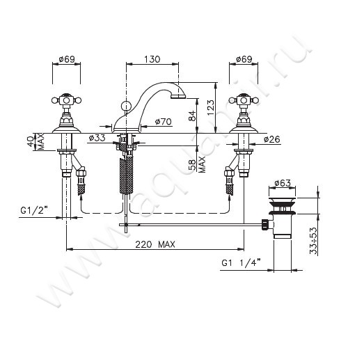 Смеситель для раковины Nicolazzi Half Dome Crystal 1408CR93 размеры