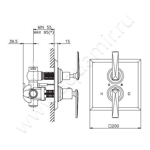 Смеситель термостатический Nicolazzi Thermostatic 4909CR28 размеры