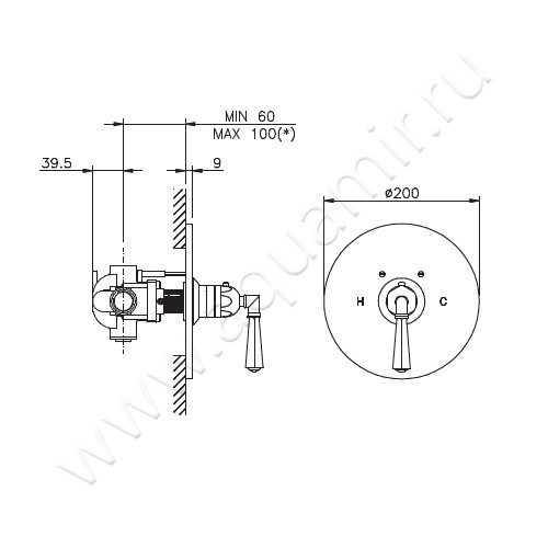 Смеситель термостатический Nicolazzi Thermostatic 4914CR29 размеры