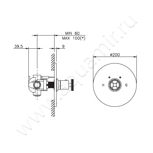 Смеситель термостатический Nicolazzi Thermostatic 4914CR44 размеры