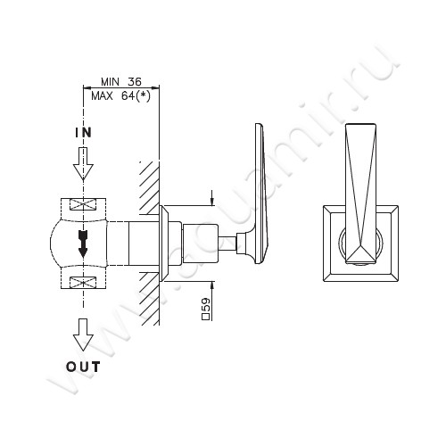 Запорный вентиль Nicolazzi Thermostatic 4912CR28 размеры