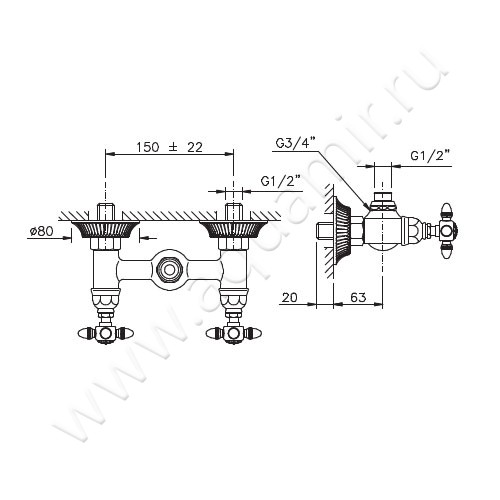 Смеситель для душа Nicolazzi Impero 1225CR36 размеры