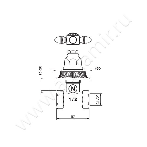 Запорный вентиль Nicolazzi Impero 1212CR36 размеры