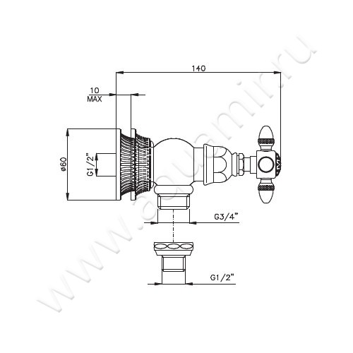 Запорный вентиль Nicolazzi Impero 1247CR36 размеры