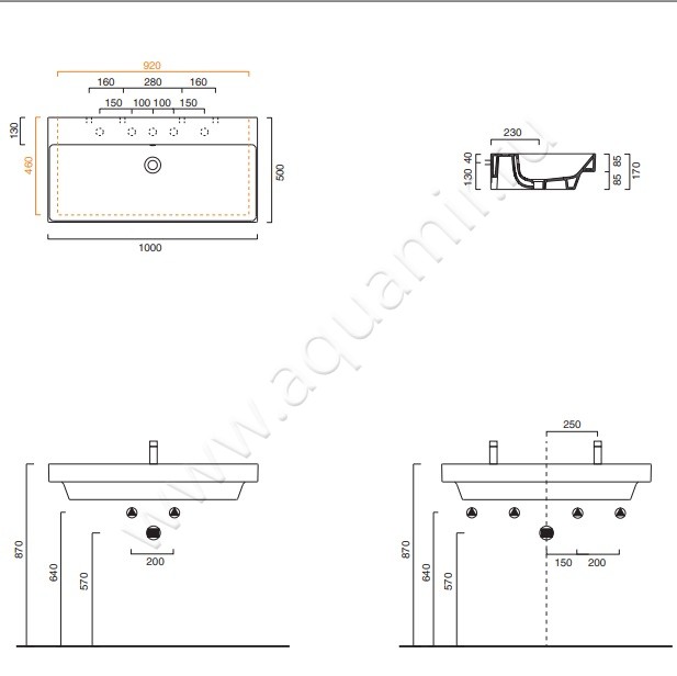 Раковина подвесная Catalano New Zero 0121000001 / 110ZP00 размеры