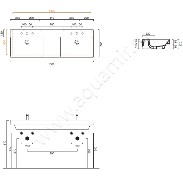 Раковина подвесная Catalano New Zero 0121520001 / 1150ZEDUP00 размеры