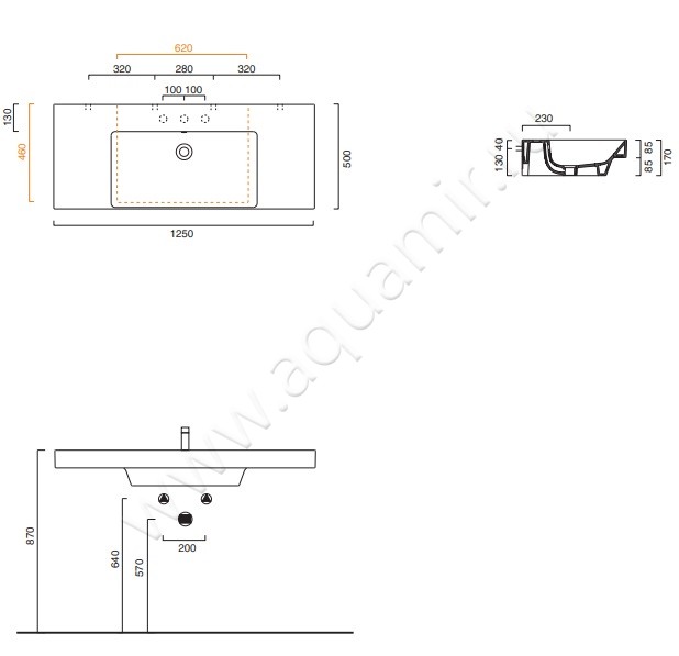 Раковина подвесная Catalano New Zero 0121260001 / 1125ZEUP00 размеры