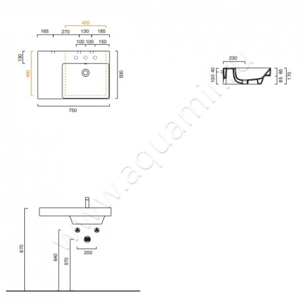 Раковина-чаша накладная с отверстием под смеситель Catalano New Zero 0120780001 / 175DZEUP00 размеры