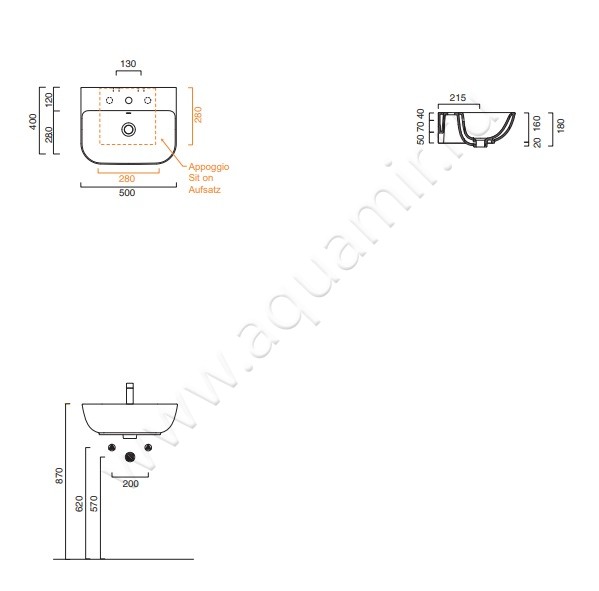 Раковина подвесная Catalano Sfera 0720501001 / 150BSF00 размеры