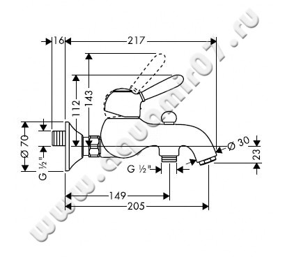 Смеситель для ванны Hansgrohe Axor Carlton 17410000 размеры