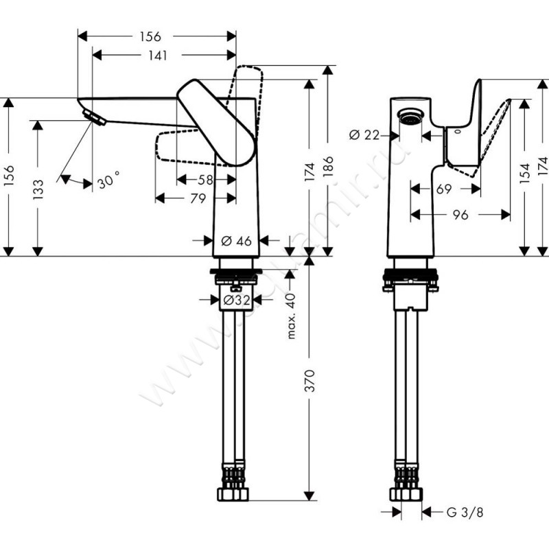 Смеситель для раковины Hansgrohe Talis E 71755000 размеры