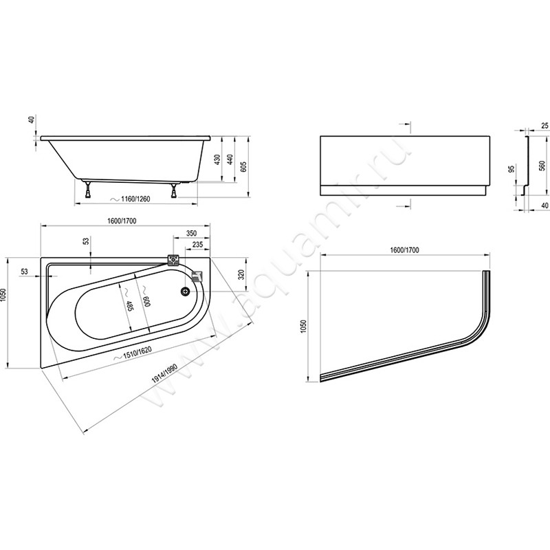 Акриловая ванна Ravak Chrome CA51000000 размеры