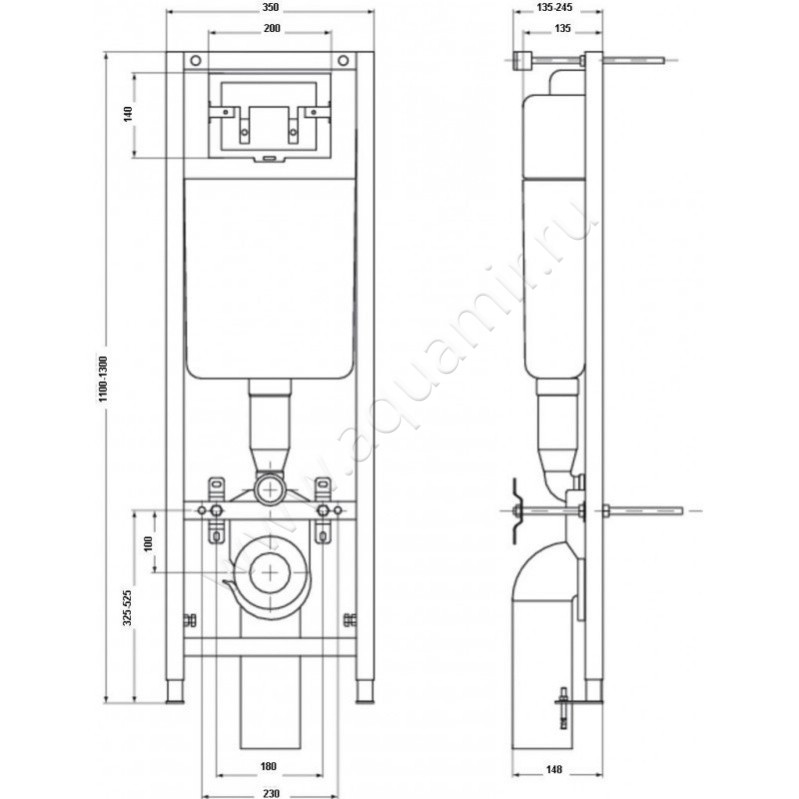Инсталляция для подвесного унитаза Ideal Standard TeMa W3710AA размеры