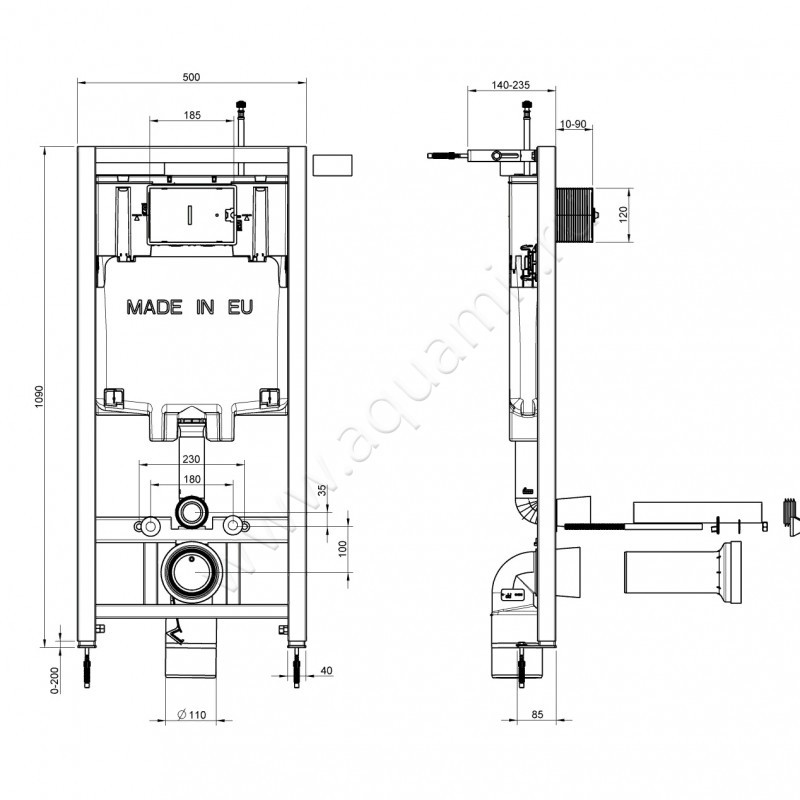 Инсталляция для подвесного унитаза Jacob Delafon E29025-NF E29025-NF размеры