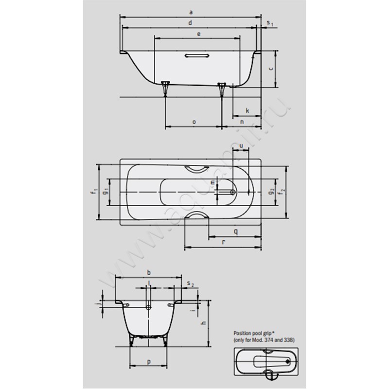 Ванна стальная Kaldewei Saniform Plus 133500013001 размеры