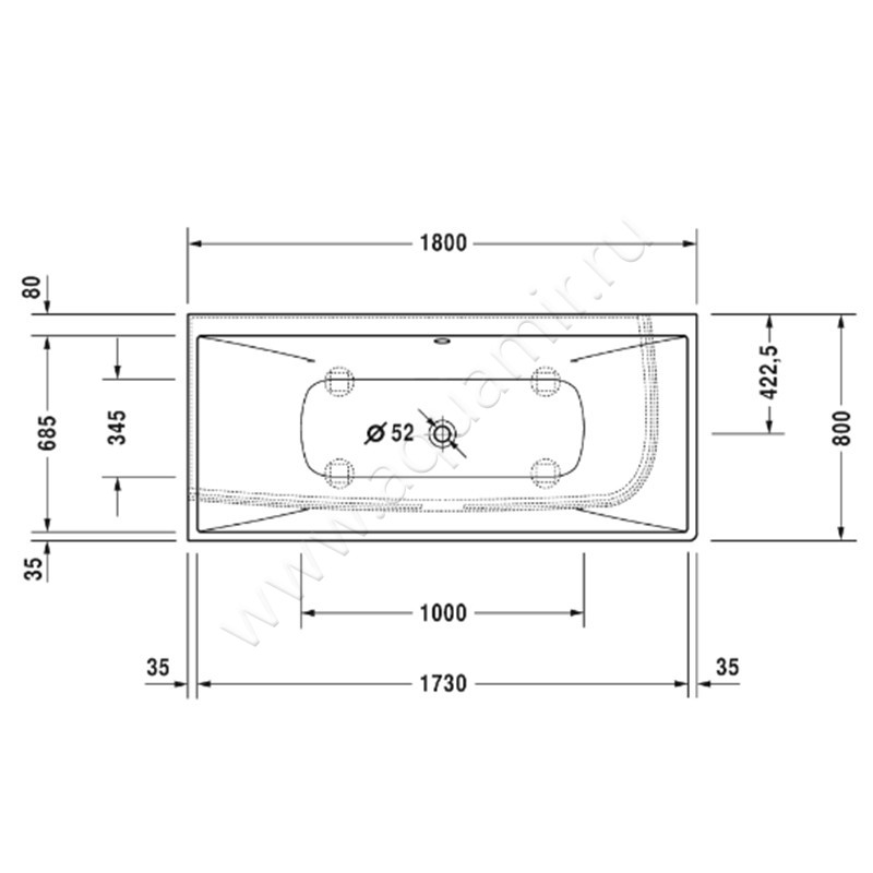 Ванна из минерального литья Duravit DuraSquare 700427000000000 размеры