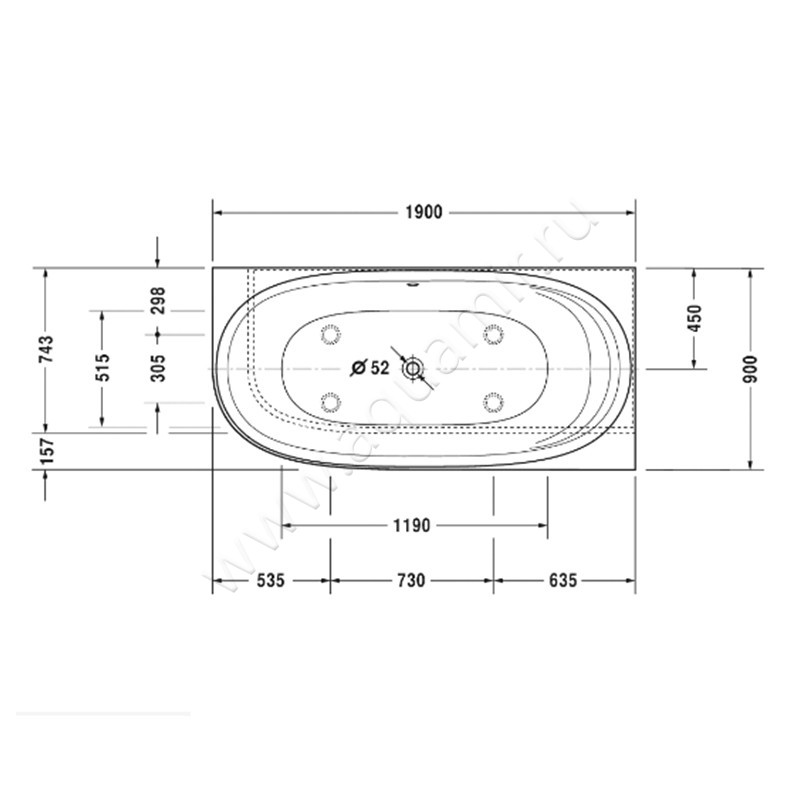 Ванна из минерального литья Duravit Cape Cod 700363000000000 размеры