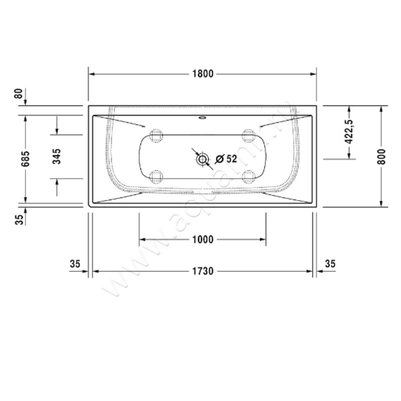 Ванна из минерального литья Duravit DuraSquare 700429000000000 размеры