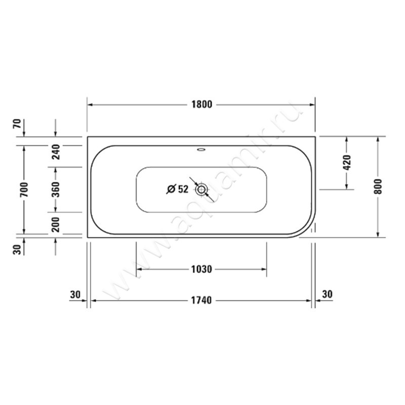 Акриловая ванна Duravit Happy D.2 Plus 700449800000000 размеры