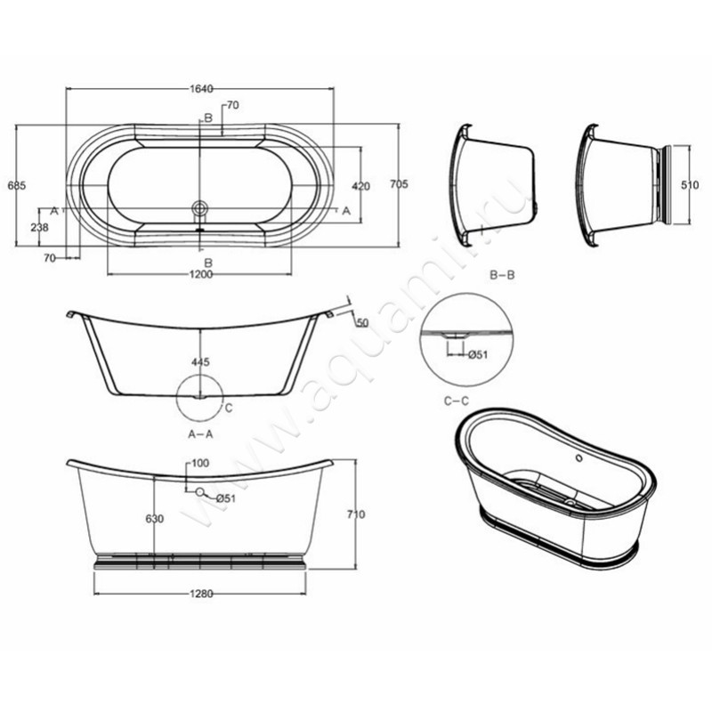 Ванна акриловая Burlington Admiral ET5C размеры