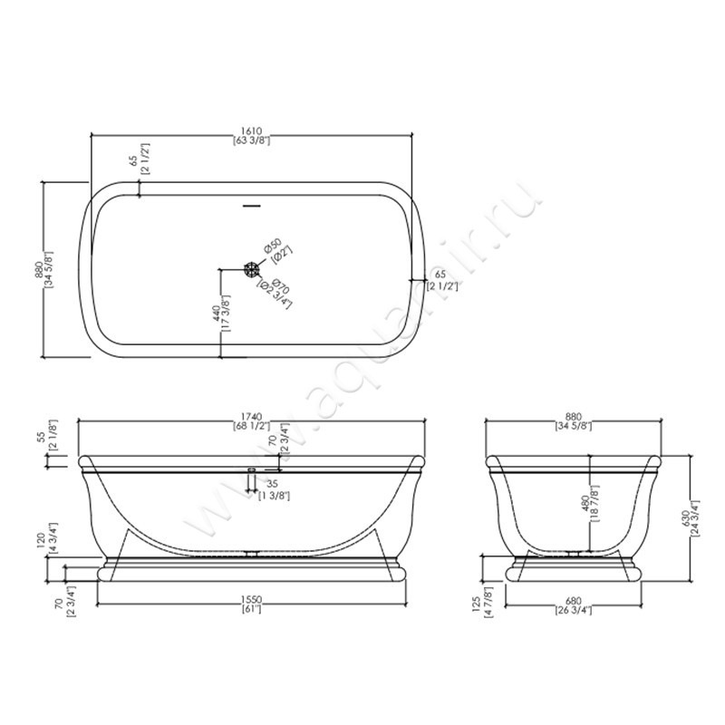 Ванна из литьевого мрамора Devon & Devon Hollywood DEHOL/CO/MAT размеры