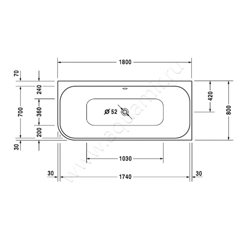 Акриловая ванна Duravit Happy D.2 700317000000000 размеры