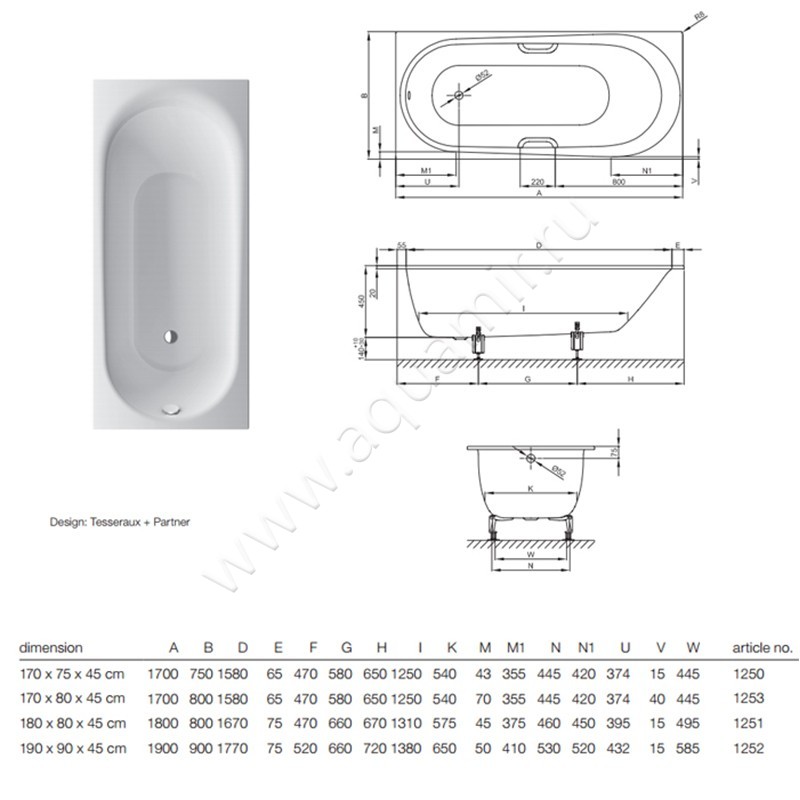 Стальная ванна Bette Comodo 1253-000AR,PLUS размеры