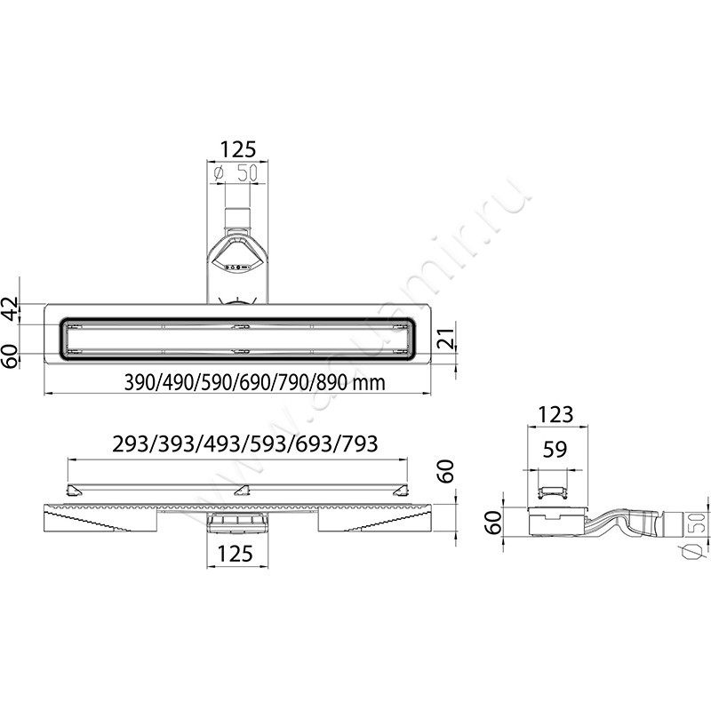 Душевой лоток с решеткой Berges Wasserhaus C1 Norma 09 01 39 размеры